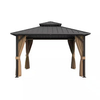 10 Ft. X 10 Ft. Double Galvanized Steel Roof Aluminum Frame Outdoor Patio Hardtop Gazebo with Netting and Curtains