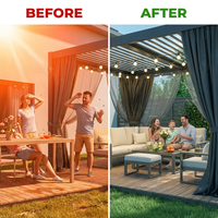10' X 12' Louvered Pergola, Aluminum Outdoor Pergola with Curtains & Netting, Adjustable Louvered Roof & Integrated Gutter System, Hardtop Patio Gazebo for Backyard, Patio, Garden, Dark Gray — Before & After