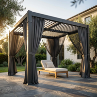 10' X 12' Louvered Pergola, Aluminum Outdoor Pergola with Curtains & Netting, Adjustable Louvered Roof & Integrated Gutter System, Hardtop Patio Gazebo for Backyard, Patio, Garden, Dark Gray — Studio Shot