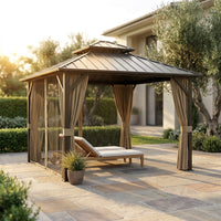 10 Ft. X 10 Ft. Double Galvanized Steel Roof Aluminum Frame Outdoor Patio Hardtop Gazebo with Netting and Curtains — Studio Shot