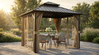 10 Ft. X 10 Ft. Double Galvanized Steel Roof Aluminum Frame Outdoor Patio Hardtop Gazebo with Netting and Curtains — Lifestyle