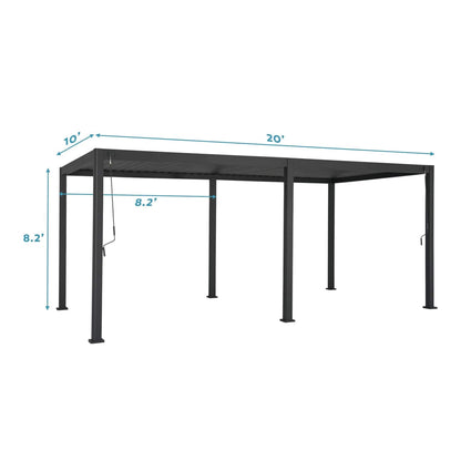 [10X20FT] Alora Modern Outdoor Adjustable Charcoal Louvered Pergola With Screens And Built-In Drainage (SAK64973)