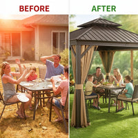 12 Ft. X 12 Ft. Double Galvanized Steel Roof Aluminum Frame Outdoor Patio Hardtop Gazebo with Netting and Curtains — Before & After