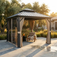 12 Ft. X 12 Ft. Double Galvanized Steel Roof Aluminum Frame Outdoor Patio Hardtop Gazebo with Netting and Curtains — Studio Shot