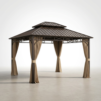 12 Ft. X 12 Ft. Double Galvanized Steel Roof Aluminum Frame Outdoor Patio Hardtop Gazebo with Netting and Curtains — Studio Shot