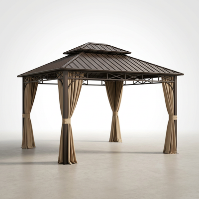 Outdoor Hardtop Gazebo Built to Shelter Year-Round, 12x12 Aluminum Frame, Galvanized Steel Roof, Netting