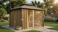 12 Ft. X 12 Ft. Double Galvanized Steel Roof Aluminum Frame Outdoor Patio Hardtop Gazebo with Netting and Curtains — Lifestyle