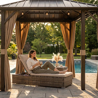 12 Ft. X 12 Ft. Double Galvanized Steel Roof Aluminum Frame Outdoor Patio Hardtop Gazebo with Netting and Curtains — Lifestyle