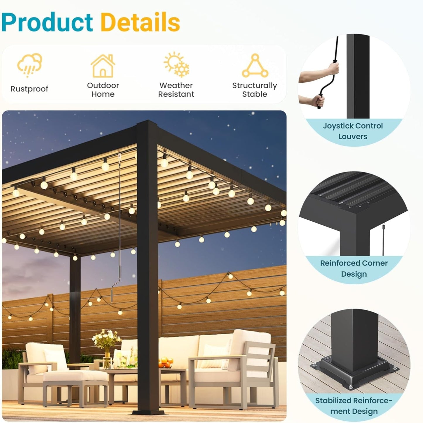Louvered Pergola, 10' X 12' Outdoor Pergola, Aluminum Patio Gazebo with Adjustable Louvers Roof and Integrated Gutter System, Outdoor Hardtop Gazebo for Patio, Backyard, Deck, Garden, Dark Gray