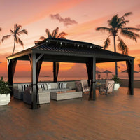 20 Ft. W X 14 Ft. D Aluminum Hardtop Gazebo with Galvanized Double Roof and Textilene Netting