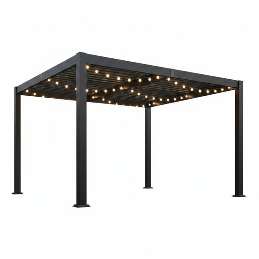 Louvered Pergola, 10' X 12' Outdoor Pergola, Aluminum Patio Gazebo with Adjustable Louvers Roof and Integrated Gutter System, Outdoor Hardtop Gazebo for Patio, Backyard, Deck, Garden, Dark Gray