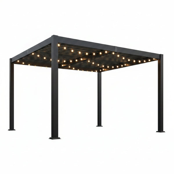 Louvered Pergola, 10' X 12' Outdoor Pergola, Aluminum Patio Gazebo with Adjustable Louvers Roof and Integrated Gutter System, Outdoor Hardtop Gazebo for Patio, Backyard, Deck, Garden, Dark Gray
