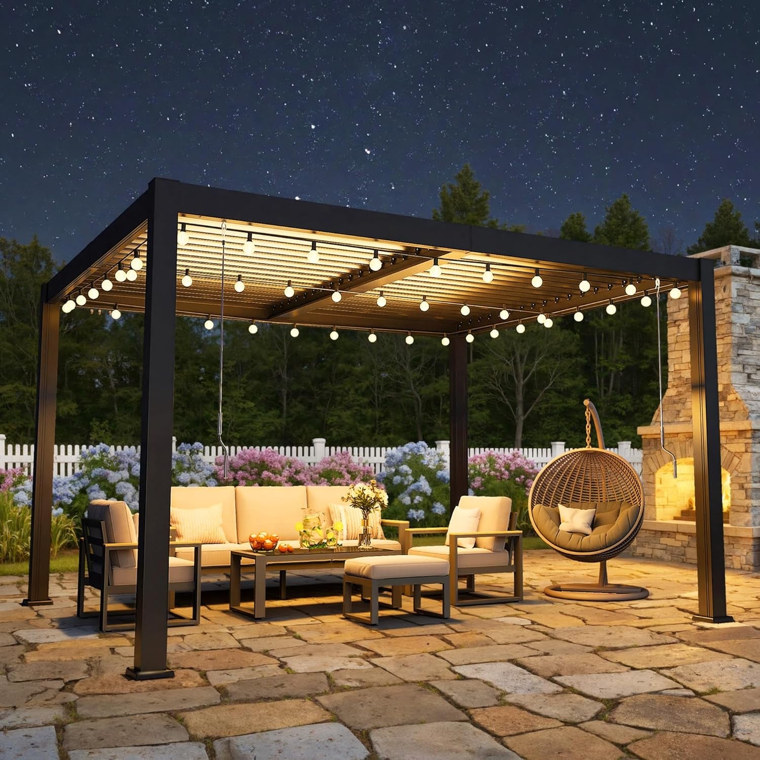 Louvered Pergola, 10' X 12' Outdoor Pergola, Aluminum Patio Gazebo with Adjustable Louvers Roof and Integrated Gutter System, Outdoor Hardtop Gazebo for Patio, Backyard, Deck, Garden, Dark Gray