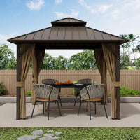 10 Ft. X 10 Ft. Double Galvanized Steel Roof Aluminum Frame Outdoor Patio Hardtop Gazebo with Netting and Curtains