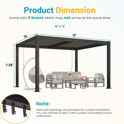 Louvered Pergola, 10' X 12' Outdoor Pergola, Aluminum Patio Gazebo with Adjustable Louvers Roof and Integrated Gutter System, Outdoor Hardtop Gazebo for Patio, Backyard, Deck, Garden, Dark Gray