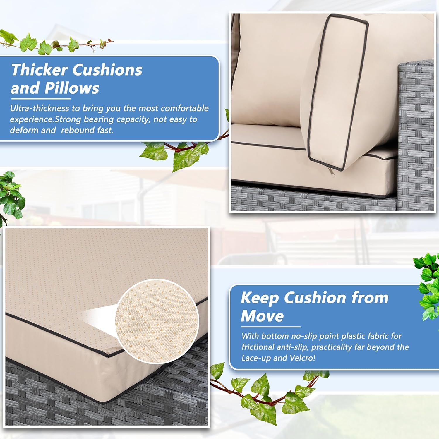 7 Piece Outdoor Patio Furniture Set,Silver PE Rattan Wicker Sectional Sofa, All Weather Conversation Set with Washable Cushions & Glass Coffee Table for Backyard Poolside Garden Porch,Khaki