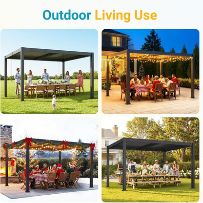 Louvered Pergola, 10' X 12' Outdoor Pergola, Aluminum Patio Gazebo with Adjustable Louvers Roof and Integrated Gutter System, Outdoor Hardtop Gazebo for Patio, Backyard, Deck, Garden, Dark Gray