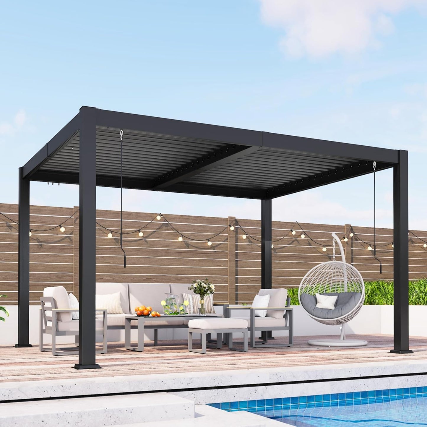 Louvered Pergola, 10' X 12' Outdoor Pergola, Aluminum Patio Gazebo with Adjustable Louvers Roof and Integrated Gutter System, Outdoor Hardtop Gazebo for Patio, Backyard, Deck, Garden, Dark Gray