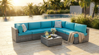 7 Piece Outdoor Patio Furniture Set, Silver Rattan Wicker Sectional Sofa, All Weather Conversation Set with Washable Cushions & Glass Coffee Table for Backyard Poolside Garden Porch,Blue — Lifestyle