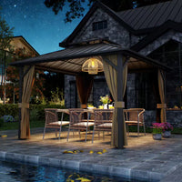 12 Ft. X 12 Ft. Double Galvanized Steel Roof Aluminum Frame Outdoor Patio Hardtop Gazebo with Netting and Curtains