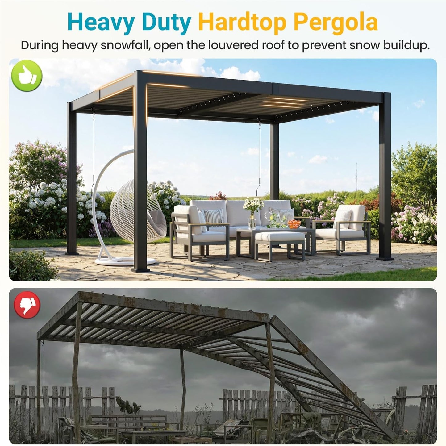 Louvered Pergola, 10' X 12' Outdoor Pergola, Aluminum Patio Gazebo with Adjustable Louvers Roof and Integrated Gutter System, Outdoor Hardtop Gazebo for Patio, Backyard, Deck, Garden, Dark Gray