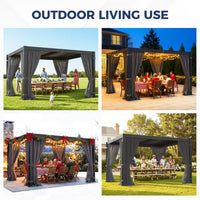 10' X 12' Louvered Pergola, Aluminum Outdoor Pergola with Curtains & Netting, Adjustable Louvered Roof & Integrated Gutter System, Hardtop Patio Gazebo for Backyard, Patio, Garden, Dark Gray