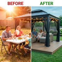 Aluminum Hardtop Gazebo Built for Outdoor Living, 20x14 Double Roof, Textilene Netting, Galvanized Steel — Before & After