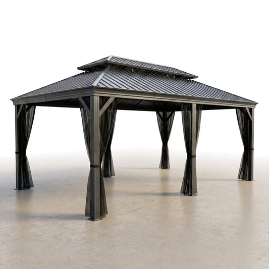 Aluminum Hardtop Gazebo Built for Outdoor Living, 20x14 Double Roof, Textilene Netting, Galvanized Steel — Studio Shot