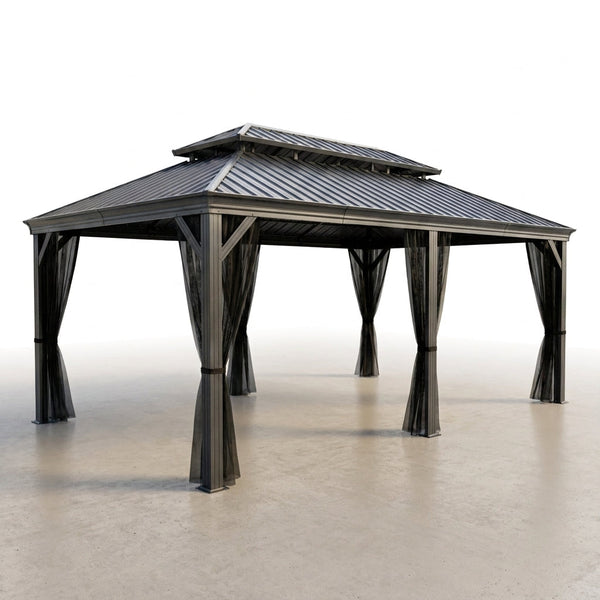 Aluminum Hardtop Gazebo Built for Outdoor Living, 20x14 Double Roof, Textilene Netting, Galvanized Steel — Studio Shot