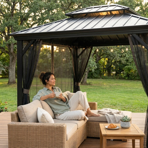 Hardtop Gazebo Designed for Year-Round Outdoor Living, 20x14 Aluminum Frame, Double Roof Ventilation
