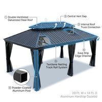 Aluminum Hardtop Gazebo Built for Outdoor Living, 20x14 Double Roof, Textilene Netting, Galvanized Steel — How It Works