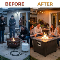 Brown Iron Square Outdoor Propane Fire Pit Tank Inside — Before & After