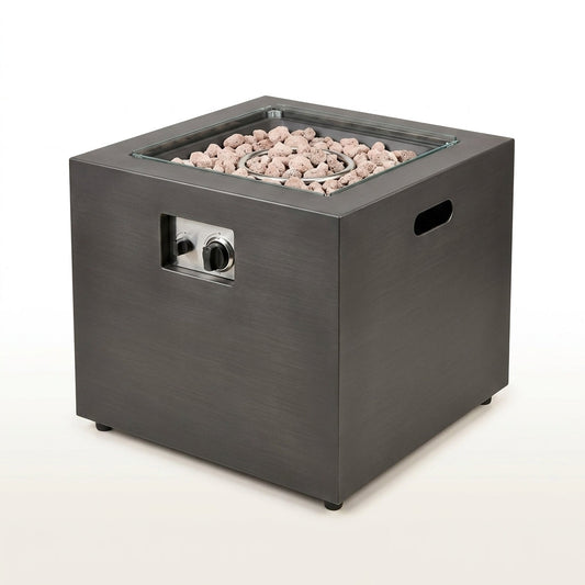Brown Iron Square Outdoor Propane Fire Pit Tank Inside — Studio Shot