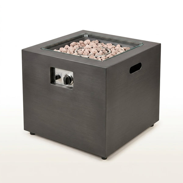 Brown Iron Square Outdoor Propane Fire Pit Tank Inside — Studio Shot