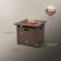 Brown Iron Square Outdoor Propane Fire Pit Tank Inside — infographic