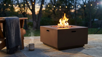Brown Iron Square Outdoor Propane Fire Pit Tank Inside — Lifestyle