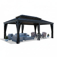 20 Ft. W X 14 Ft. D Aluminum Hardtop Gazebo with Galvanized Double Roof and Textilene Netting