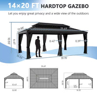 20 Ft. W X 14 Ft. D Aluminum Hardtop Gazebo with Galvanized Double Roof and Textilene Netting