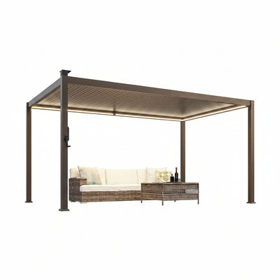 Outdoor Metal Solar LED Louvered Pergola with Adjustable Roof
