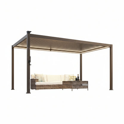 Outdoor Metal Solar LED Louvered Pergola with Adjustable Roof